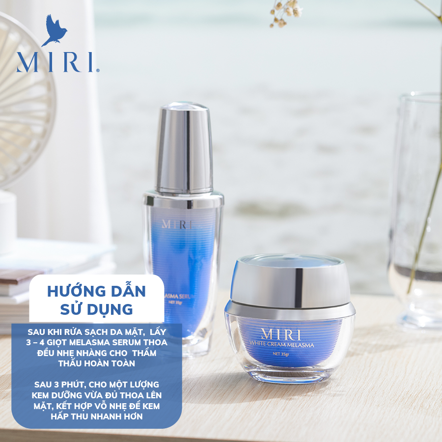 COMBO TẠM BIỆT NÁM MIRI: White Cream Melasma MIRI &amp; Melasma Serum MIR  70gram &amp; Sun Cream MIRI SPF 50+ PA+++ 30gram