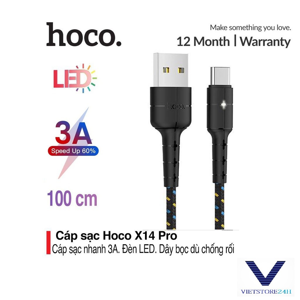 CÁP SẠC NHANH SẠC HOCO 3A X14 , DÀI 2M TYPE C