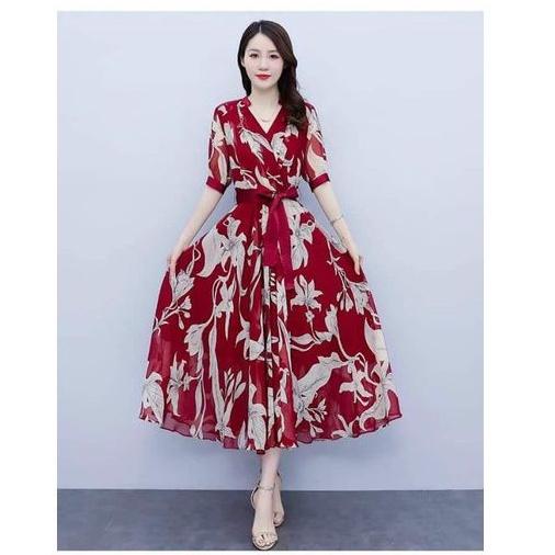 HÀNG NHẬP - ĐẦM MAXI VOAN HOA EO BUỘC DÂY