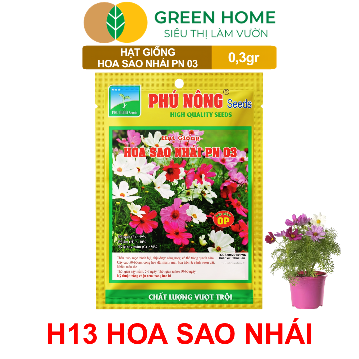 Hạt Giống Hoa Sao Nhái Mix GreenHome, Gói 0,3g, Sai Hoa, Màu Rực Rỡ, Dễ Trồng Quanh Năm H13
