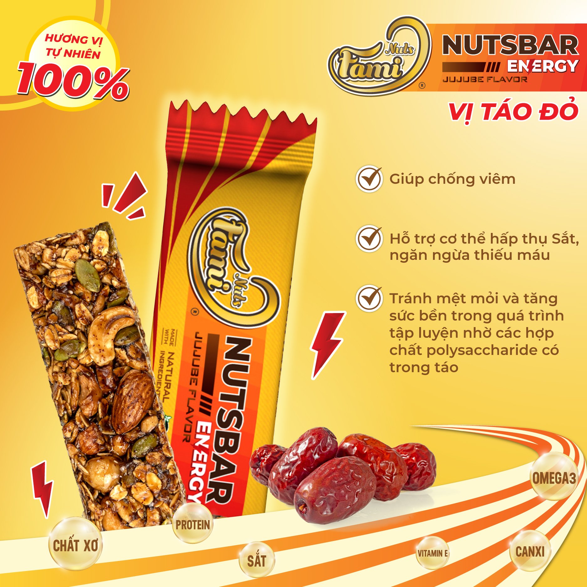 Thanh Hạt Năng Lượng FAMINUTS Nutsbar Energy 40g (Vị Táo Đỏ, Mật Ong, Cacao, Cà Phê) - Thực Phẩm Tiếp Năng Lượng Lành Mạnh