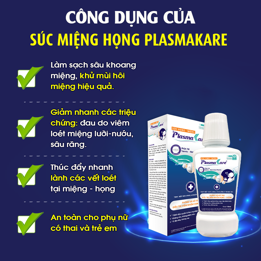 Combo 2 Nước Súc Miệng Nano Bạc PlasmaKare Chai Mini 150ml: Dịu họng, Giảm ho, Sạch đờm [Chính hãng]