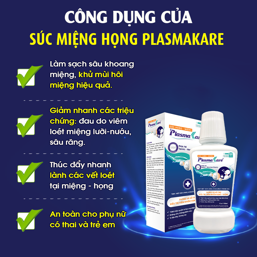 Nước Súc Họng Miệng Nano Bạc PlasmaKare Chai Mini 150ml: Dịu họng, Giảm ho, Sạch đờm