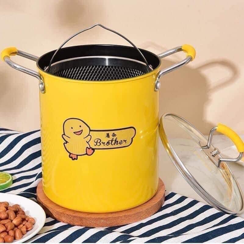 Nồi Chiên Ngập Dầu Mini, Nồi Chiên Vịt Vàng Cute, Nồi Chống Dính Có Nắp Đậy, Tặng Kèm Giỏ Chiên - Hàng Nhập Khẩu