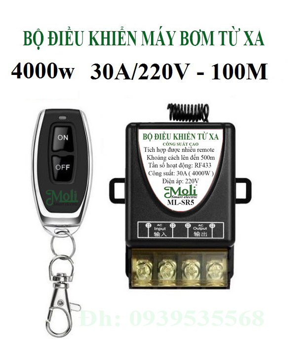 Bộ công tắc điều khiển từ xa bật tắt máy bơm,bình nóng lạnh...công suất lớn 3000W/220V có chức năng học lệnh dễ dàng