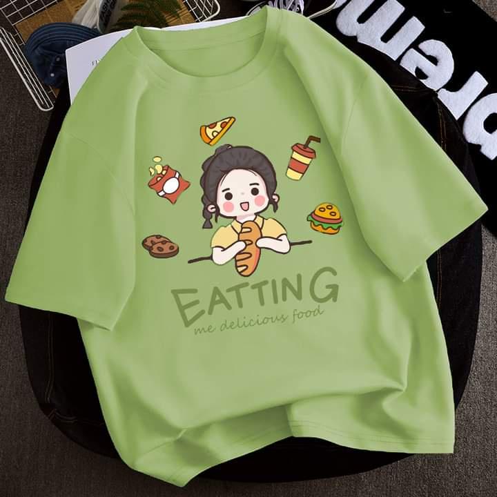 ÁO thun tay lỡ from rộng hình cô bé ôm bánh mỳ cổ tròn frieesize từ 40-70kg