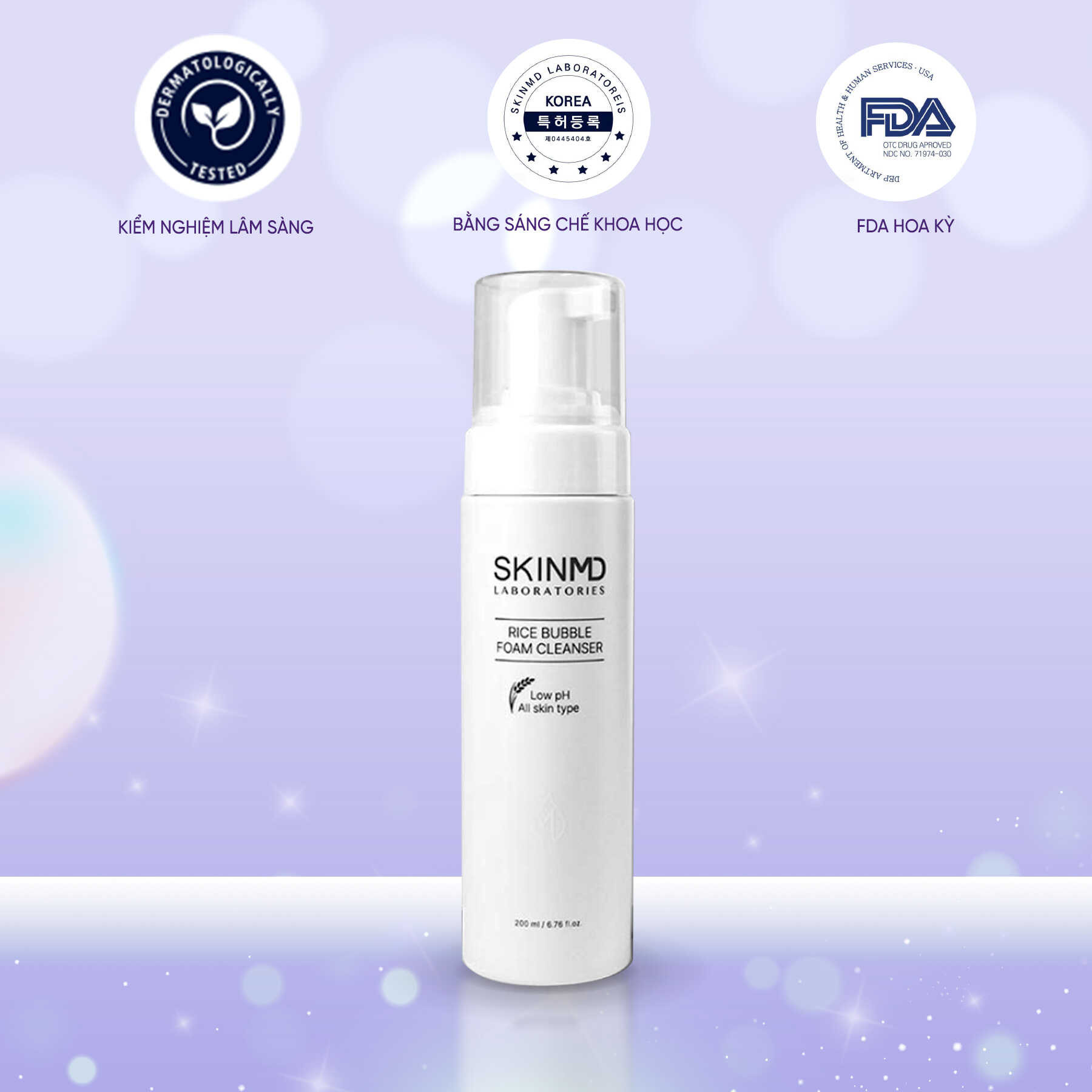 Sữa rửa mặt làm trắng da skinmd foam cleanser giảm sạm nám,làm sạch toàn diện và tẩy tế bào chết dịu nhẹ, cân bằng pH tự nhiên phù hợp với mọi loại da 200ml