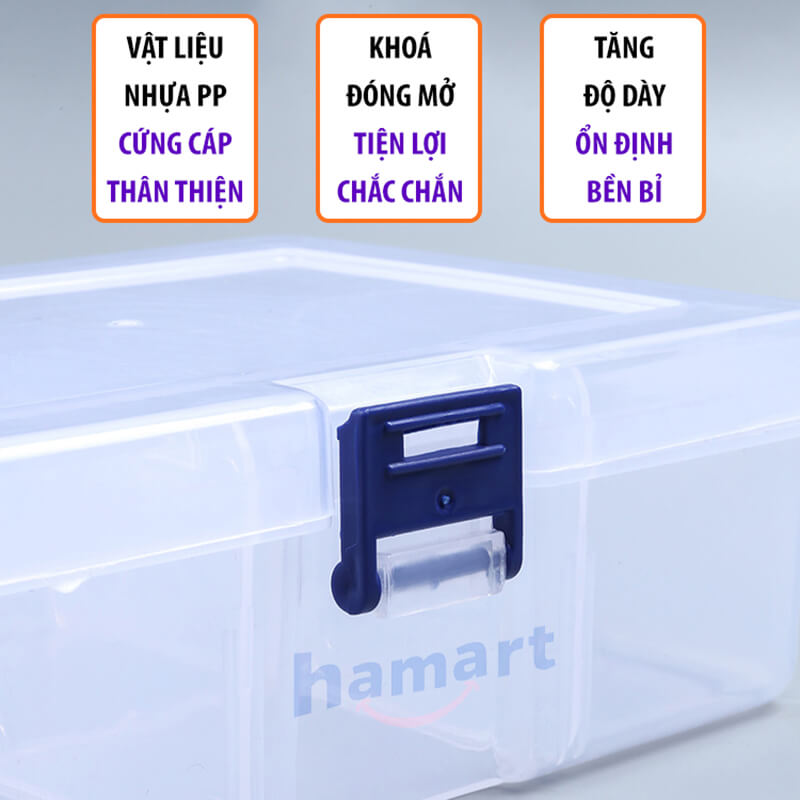 Hộp Đựng Linh Phụ Kiện Chia Ngăn Nhựa Trong Suốt Để Trang Sức Đá Charm Nail Móng Nắp Khoá Treo Tường