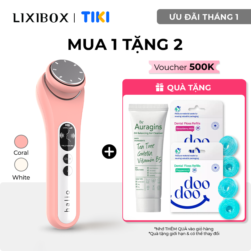 Máy Đẩy Tinh Chất Halio Ion Hot &amp; Cool Beauty Device Nâng Cơ Mặt - Màu Coral