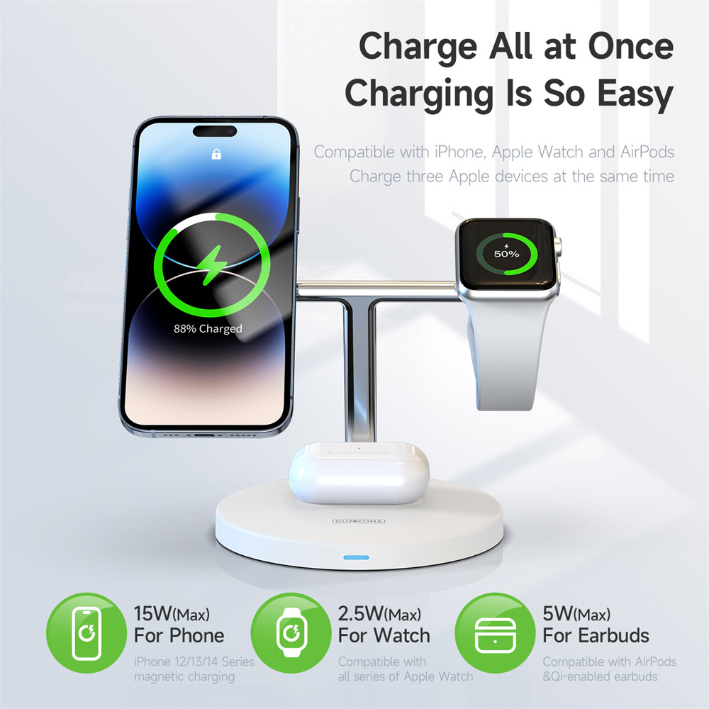 Sạc Magnetic Duzzona W9 3-in-1 15W cho iPhone / Apple Watch / AirPods - Hàng Chính Hãng