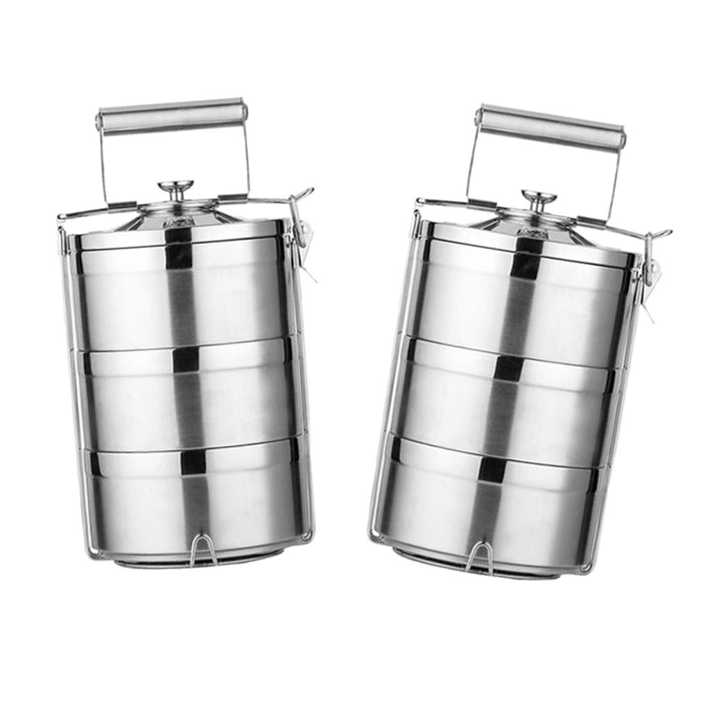 2X Tiffin Hộp Cơm Bento Nhiệt Hộp Đựng Thực Phẩm Di Động Giữ Ấm Thức Ăn 3 Tầng