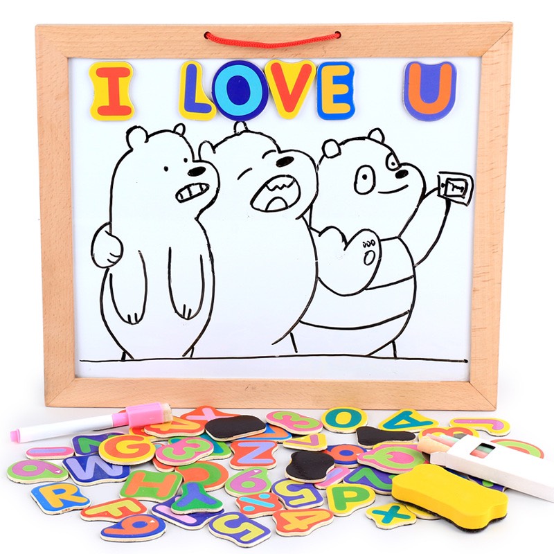 Bảng nam châm 2 mặt có chữ và số - đồ chơi gỗ thông minh