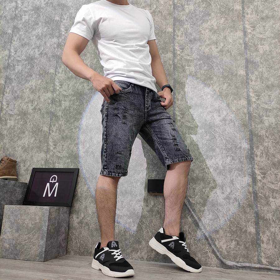 Quần short jean nam MĐ Q415 xám cào trẻ trung loại tốt