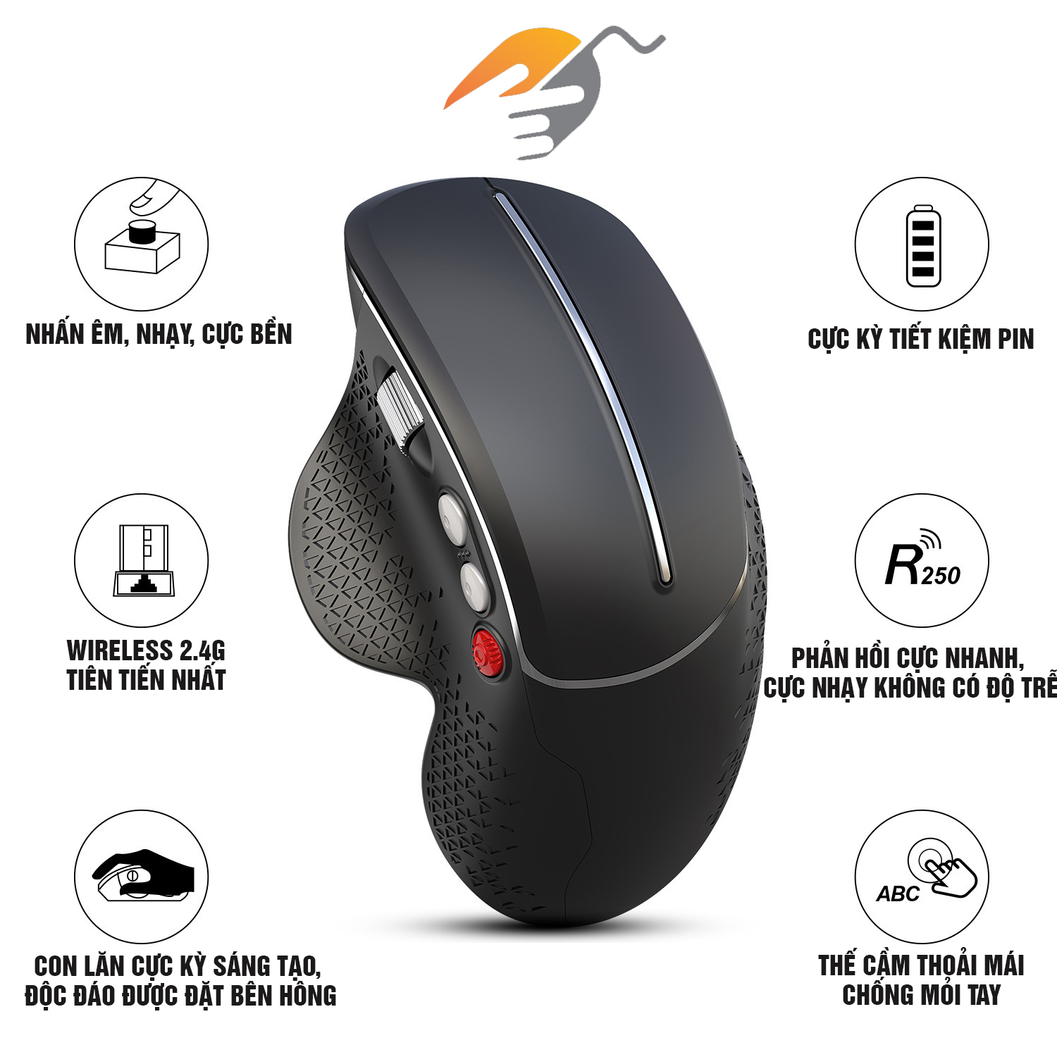 Chuột không dây Wireless 2.4G, DPI điều chỉnh 4 cấp, cho Gaming, văn phòng, 6 nút Dan House HXSJ T32 + Tặng Pin AA – Hàng chính hãng