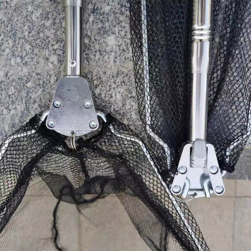 Vợt Vớt Cá Tam Giác Inox Rút, Gấp Gọn Lưới Mùng Lỗ 5mm Dài 2m1 - 2m5