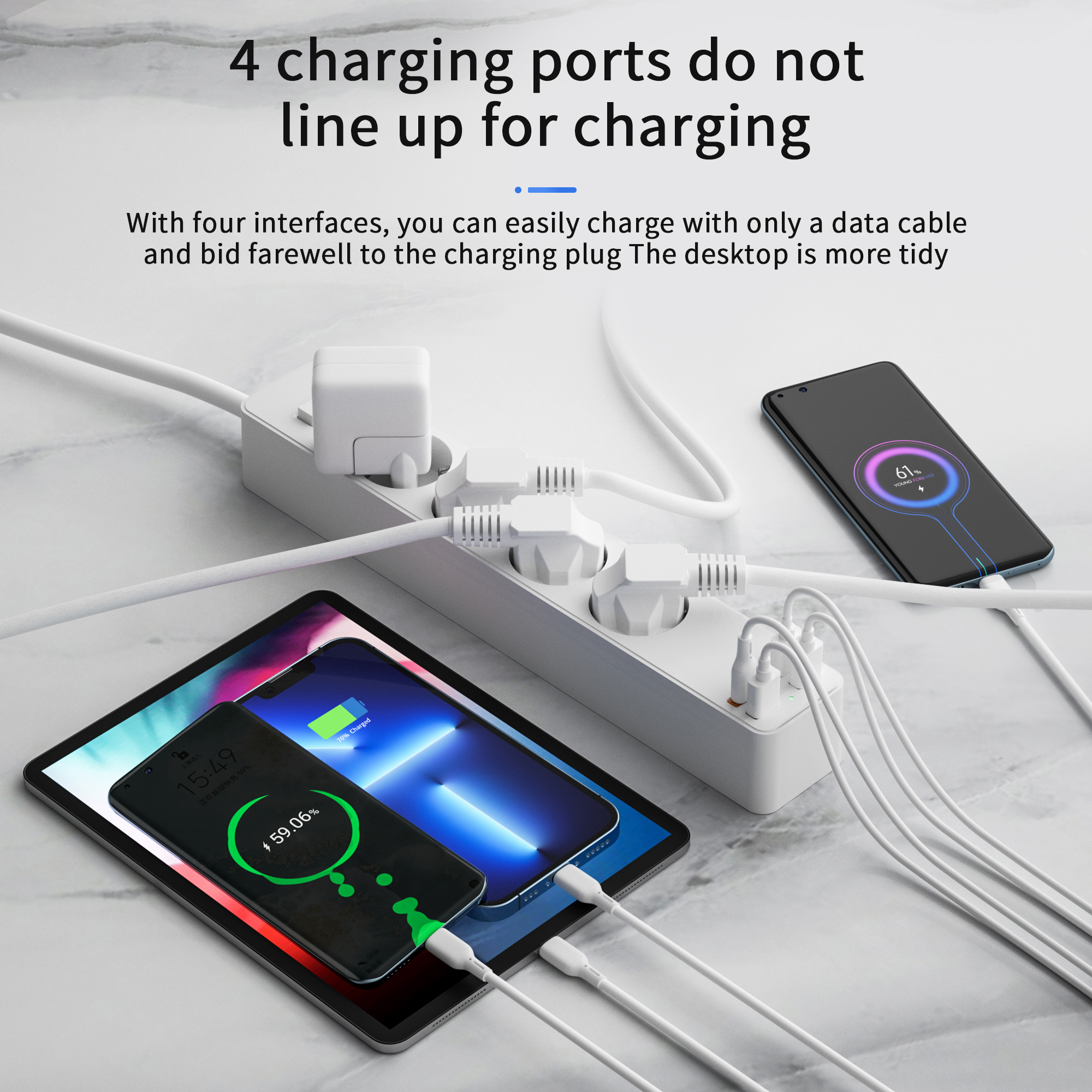 Ổ Điện Wiwu Power Strip Socket With 4 AC 3 USB 20w PD Ngăn Trẻ Em Chạm Vào, Dây Cáp Dày và Bền - Hàng Chính Hãng