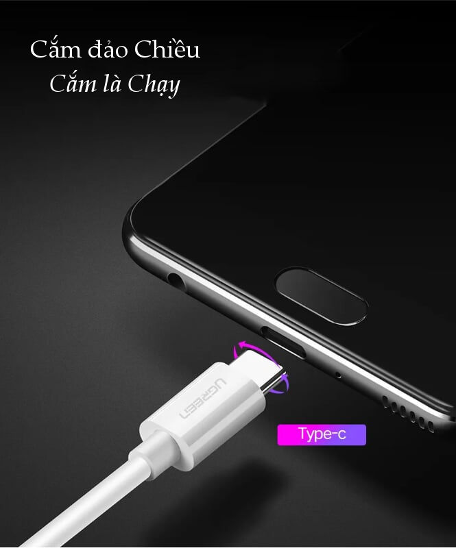 Cáp sạc và truyền dữ liệu từ cổng USB 2.0 sang cổng USB C của UGREEN US253 màu trắng dài 1.5m - Hàng nhâp khẩu chính hãng