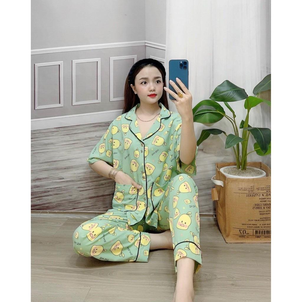 Đồ bộ ngủ mặc nhà pijama, tay ngắn cánh dơi quần dài, vải lụa siêu mềm mại