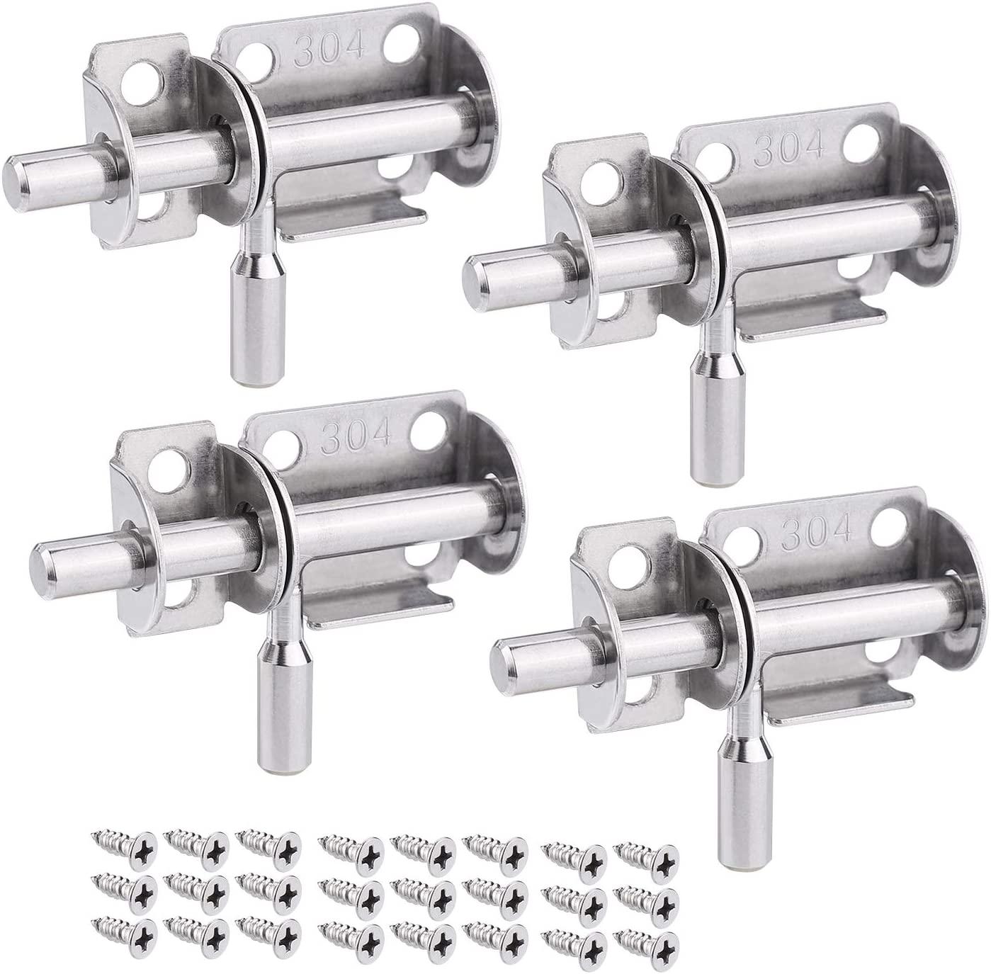 Một bộ 4 khóa cửa trượt, Khóa cửa trong vườn, Chốt cửa trượt bằng thép không gỉ, Khóa cửa gỗ, Khóa cửa trượt phòng tắm, Phòng ngủ