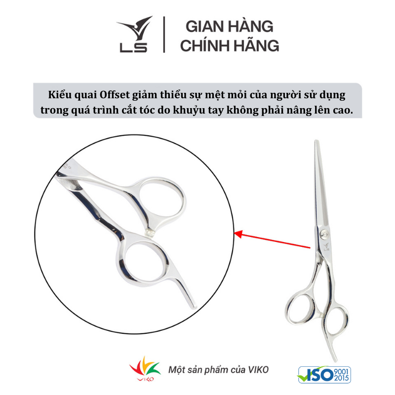 Kéo cắt tóc LS lưỡi thẳng quai offset vênh đỡ ngón cố định CB23/6.0