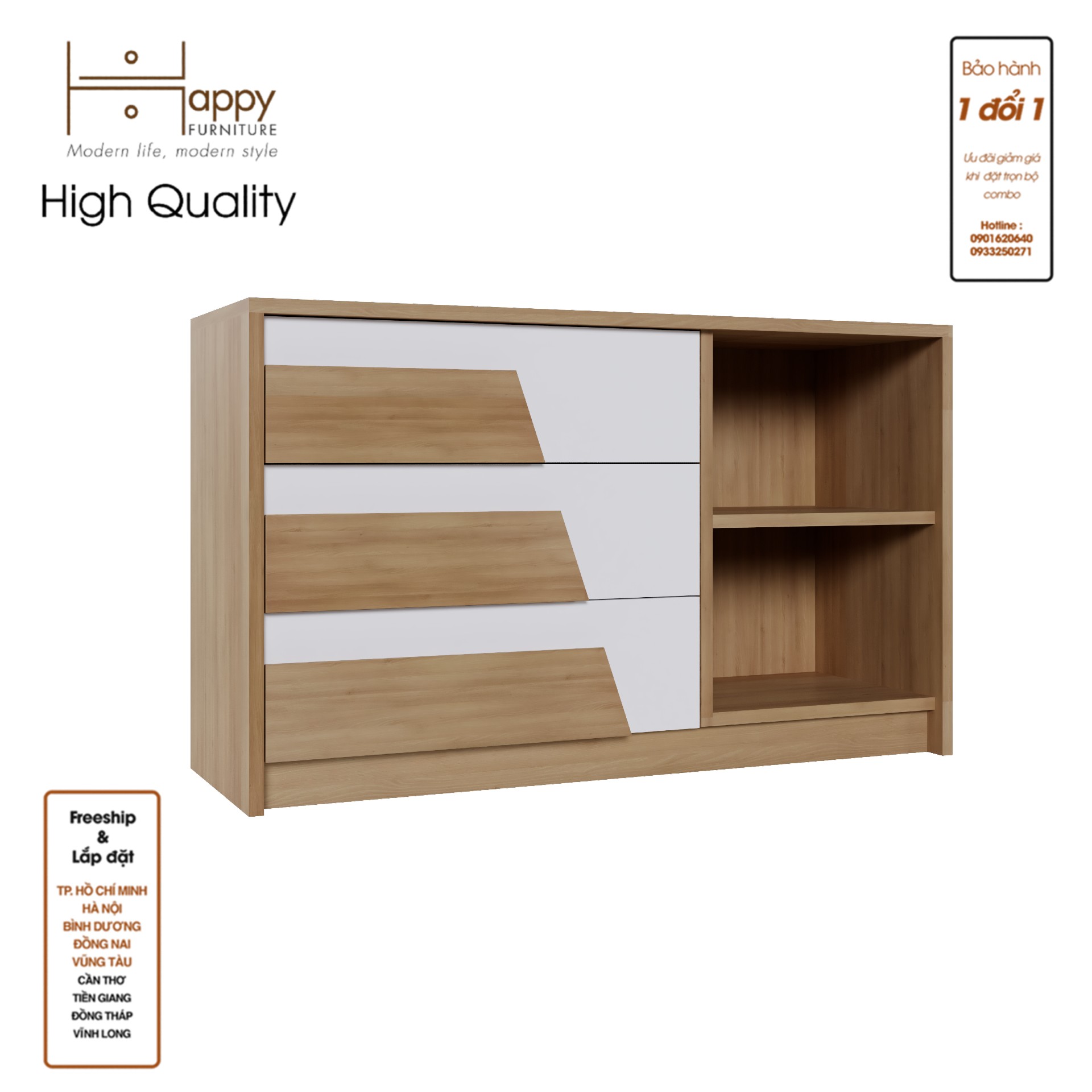 [Happy Home Furniture] PONIX, Tủ lưu trữ 3 ngăn kéo, 96cm x 32cm x 58cm ( DxRxC), THK_115