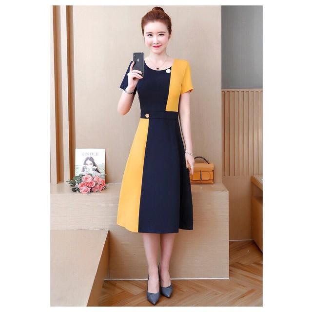 Đầm xoè công sở phối màu SIÊU XINH - Có size M/L/XL MMR
