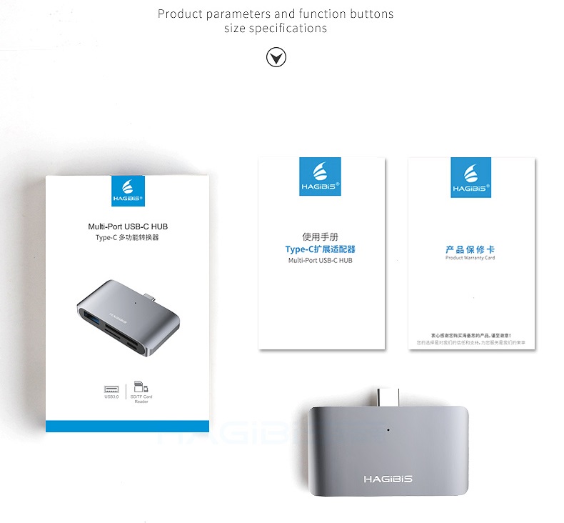 Cáp đa năng Hagibis Usb Type C To SD/TF Card/USB - Hàng chính hãng