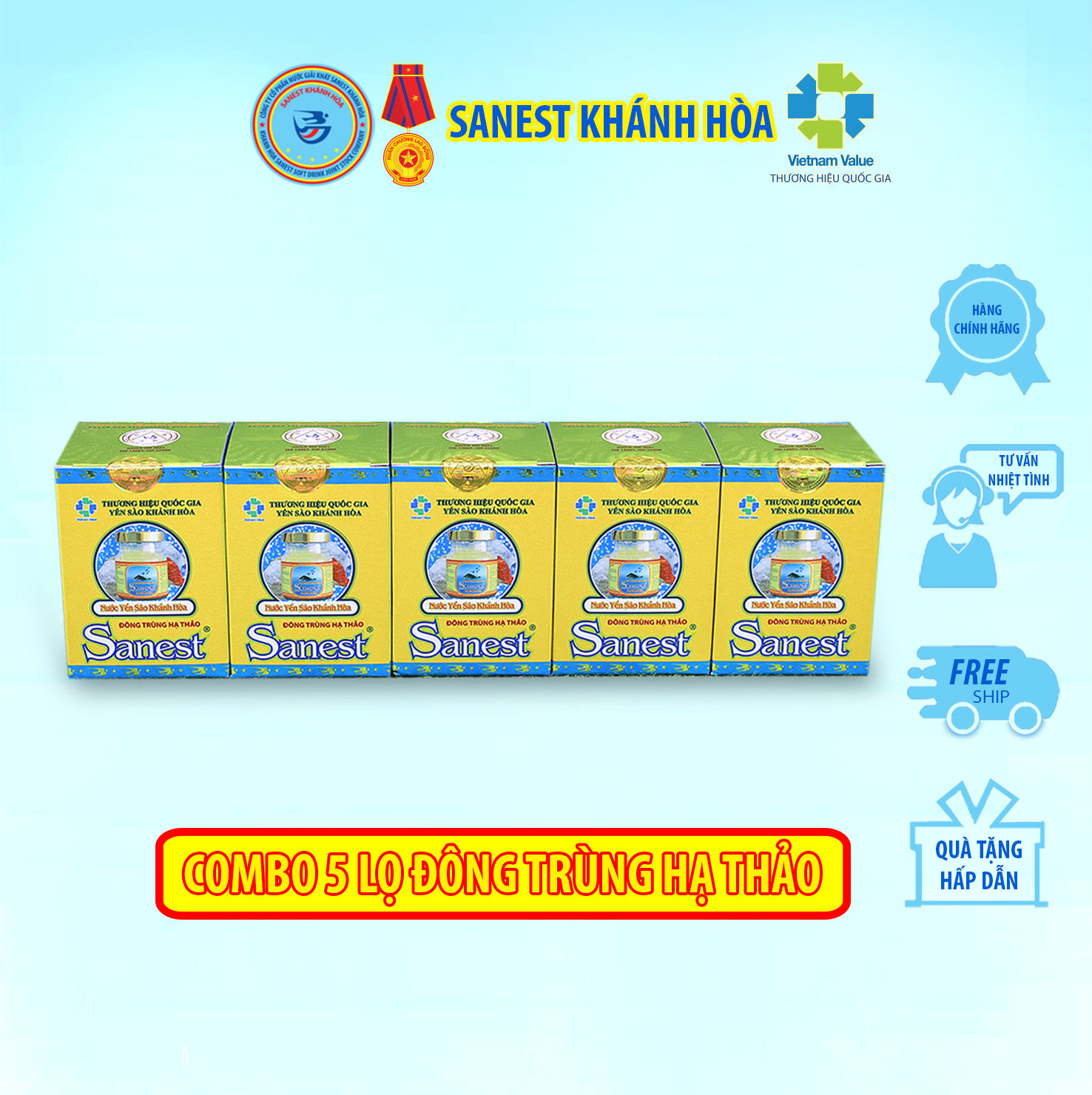 Nước Yến sào Khánh Hòa Sanest Đông Trùng Hạ Thảo đóng lọ 70ml