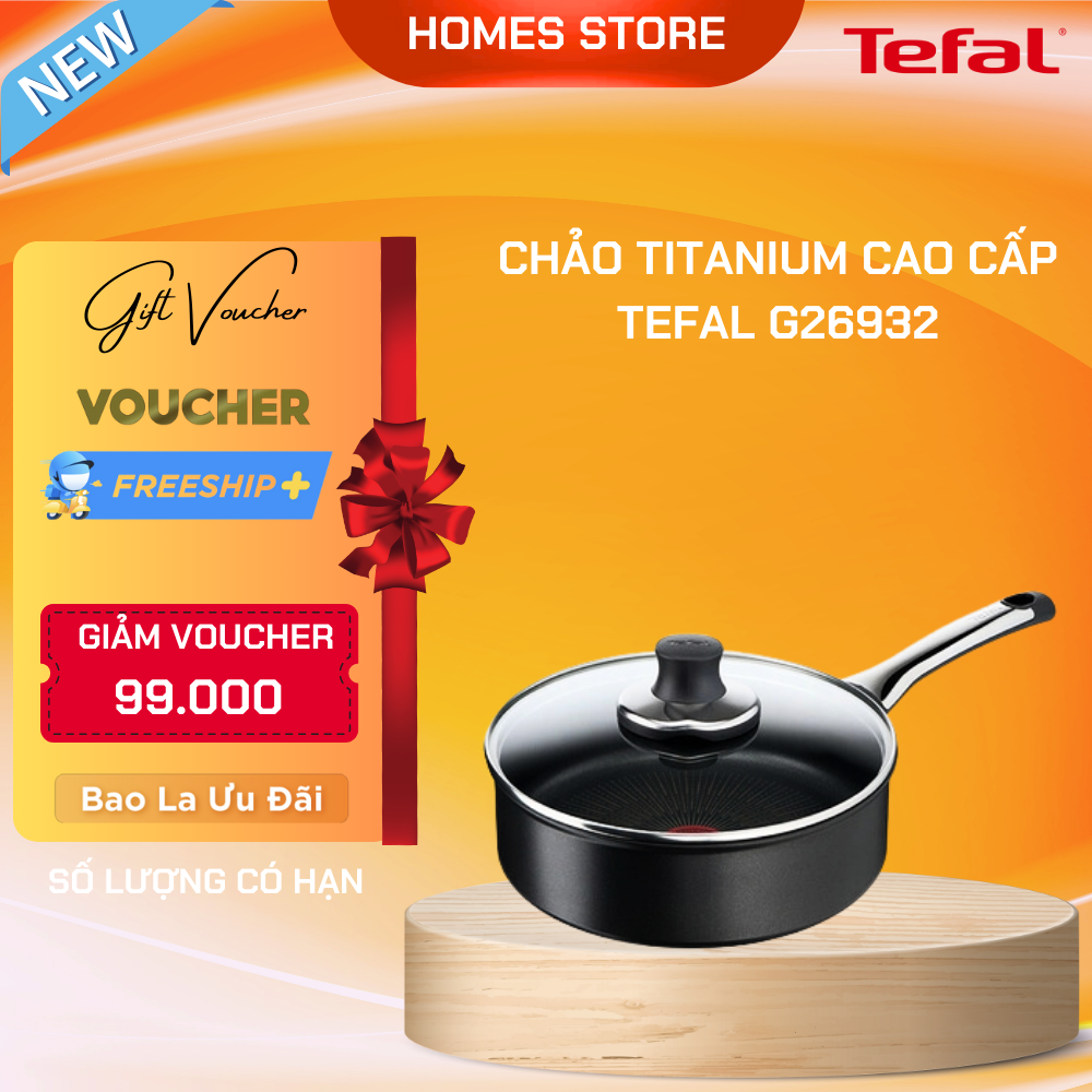 Chảo Chống Phủ Titanium Excellence TEFAL G26932 Size 24 Cm - Nhập Khẩu Đức Bền Gấp 6 Lần Chảo Thường - Hàng Nhập Khẩu