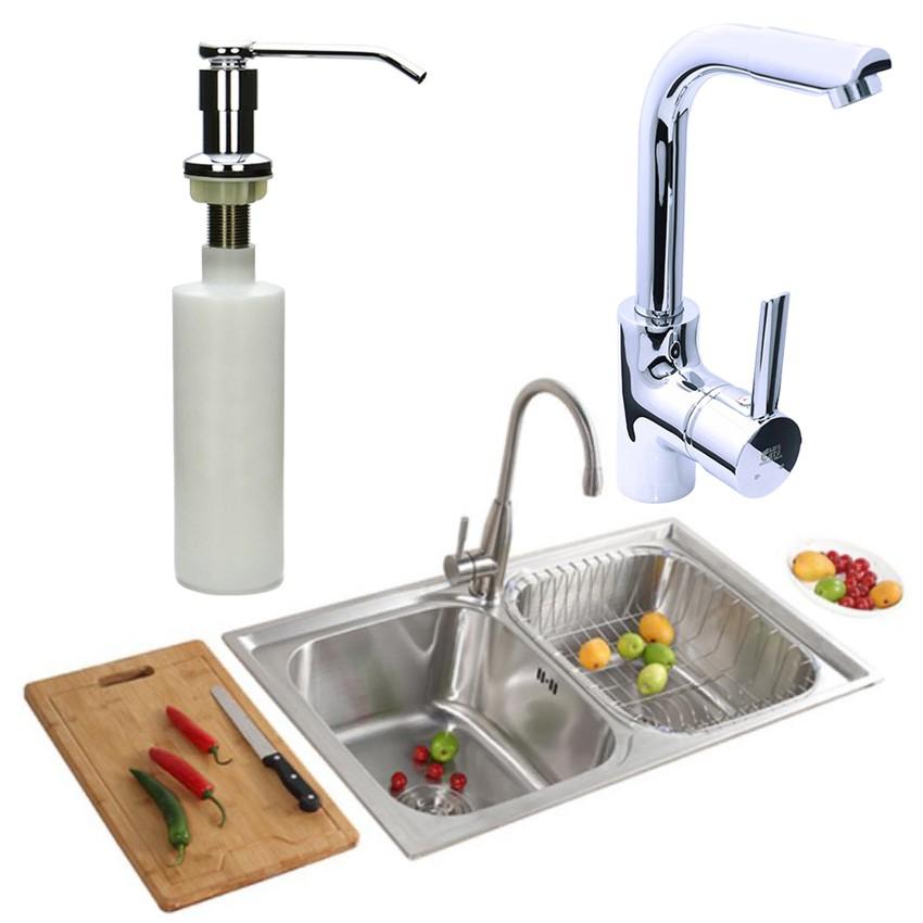 Chậu rửa chén Inox Eurolife C8 + Vòi rửa chén nóng lạnh EurolifeEL-T007 + Bình xịt nước rửa chén