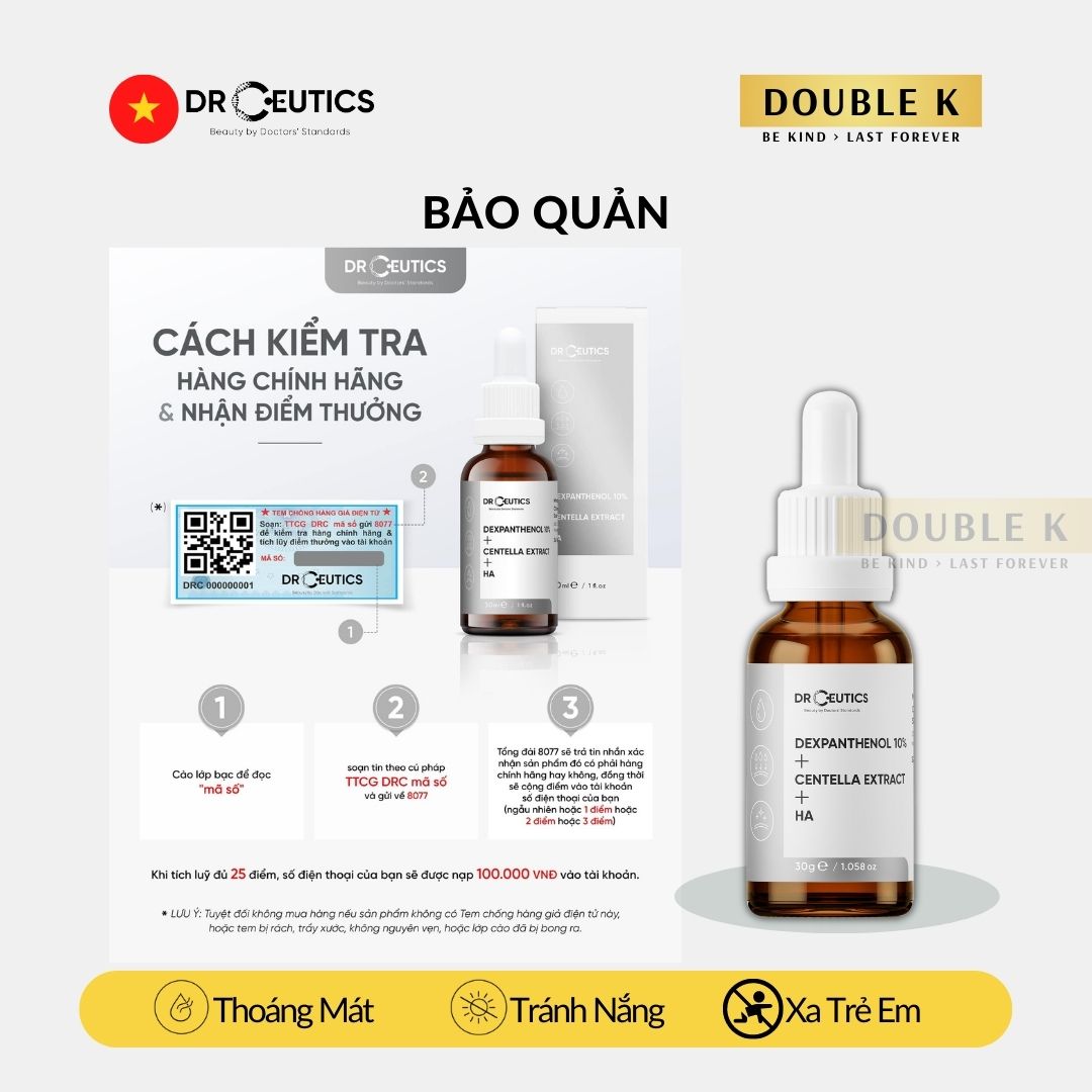 DrCeutics Dexpanthenol 10% + Centella Extract + HA - Serum Dưỡng Ẩm, Phục Hồi Da - Double K