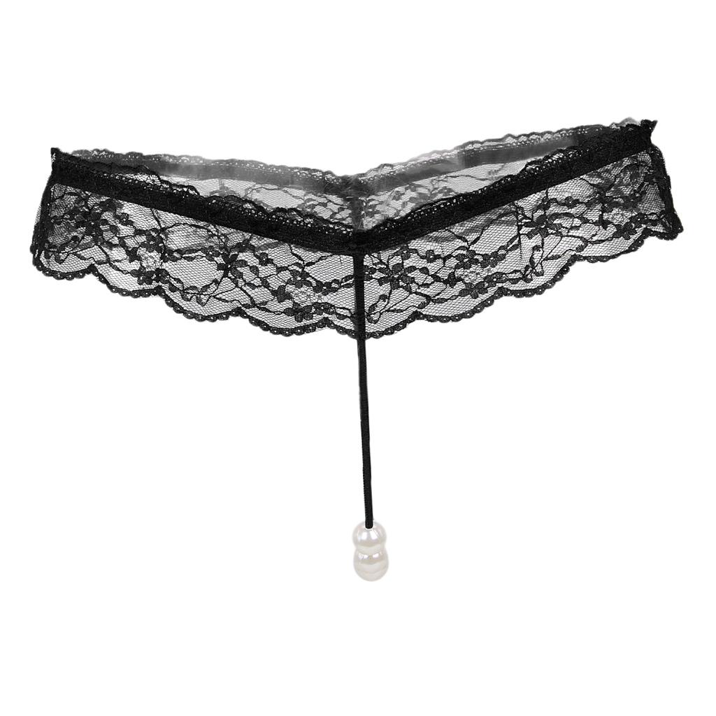 Stylish Women's Transparent Lace Pearl Mini G-string Briefs Panties Underwear T-back