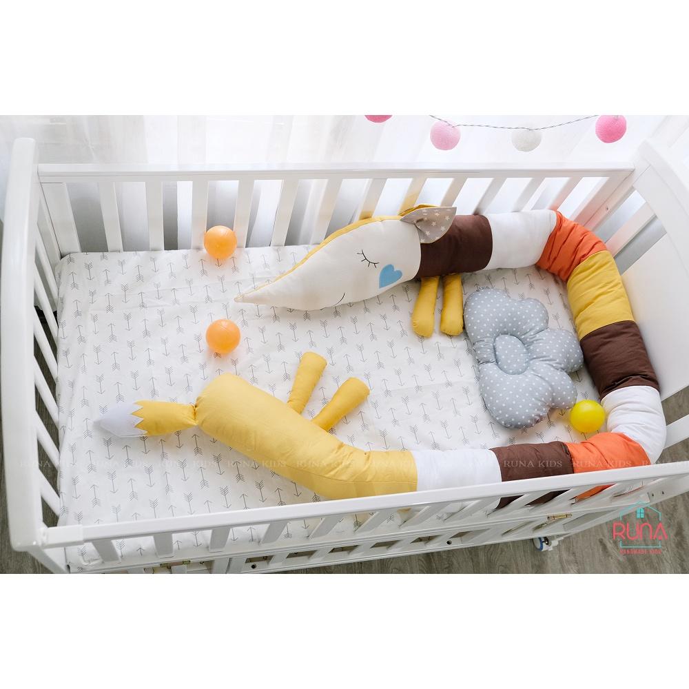 Quây cũi dài hình con thú cho bé RUNA KIDS chất liệu Cotton Hàn 100% cao cấp, bảo vệ an toàn giấc ngủ cho bé