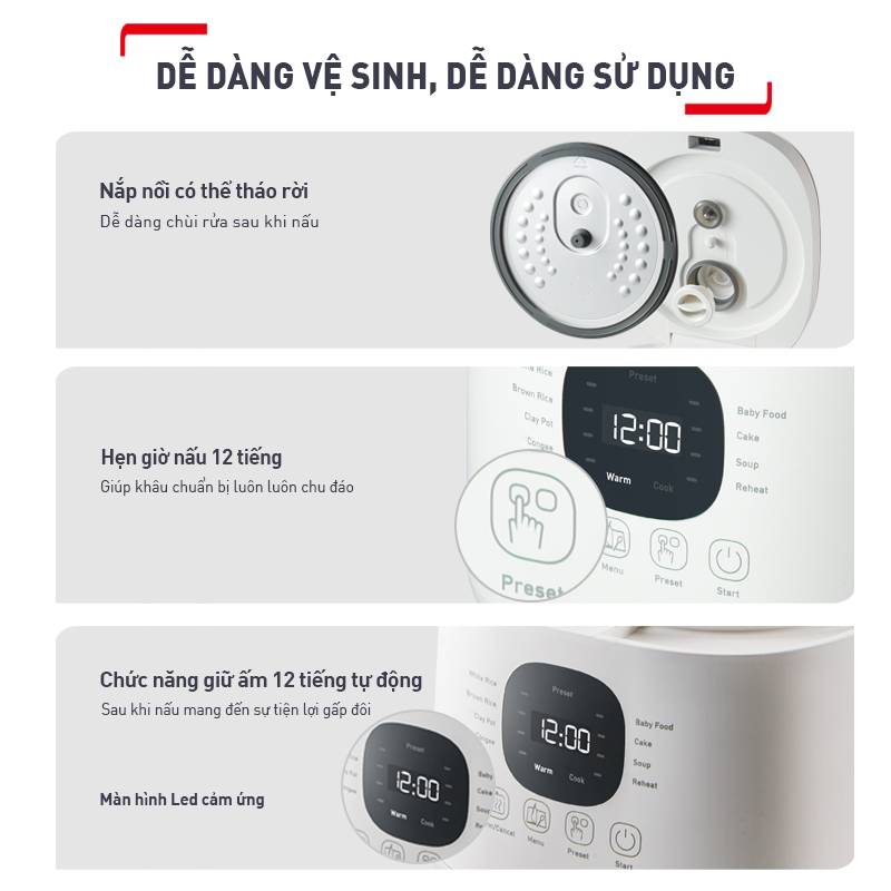 Nồi cơm điện tử Tefal Rice Mate Mini 0.7L RK515168 - Hàng chính hãng