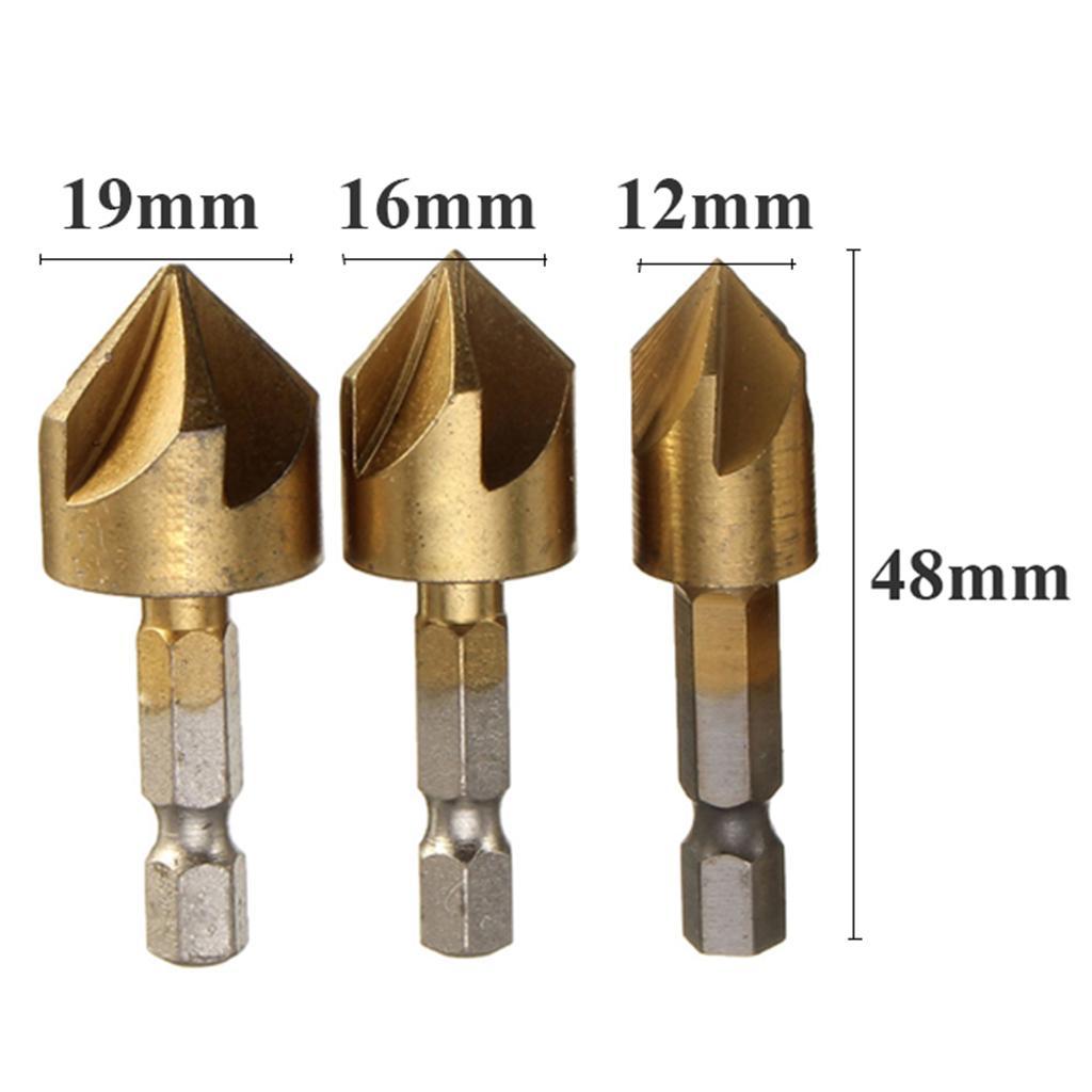 HSS Countersink Drill Bit 90 Degree 5 Flute Chamfer Tool Countersinking Bits Hole Cutter Chamfering Drill Bit 1/4" Hex Shank Wood Drilling Bits