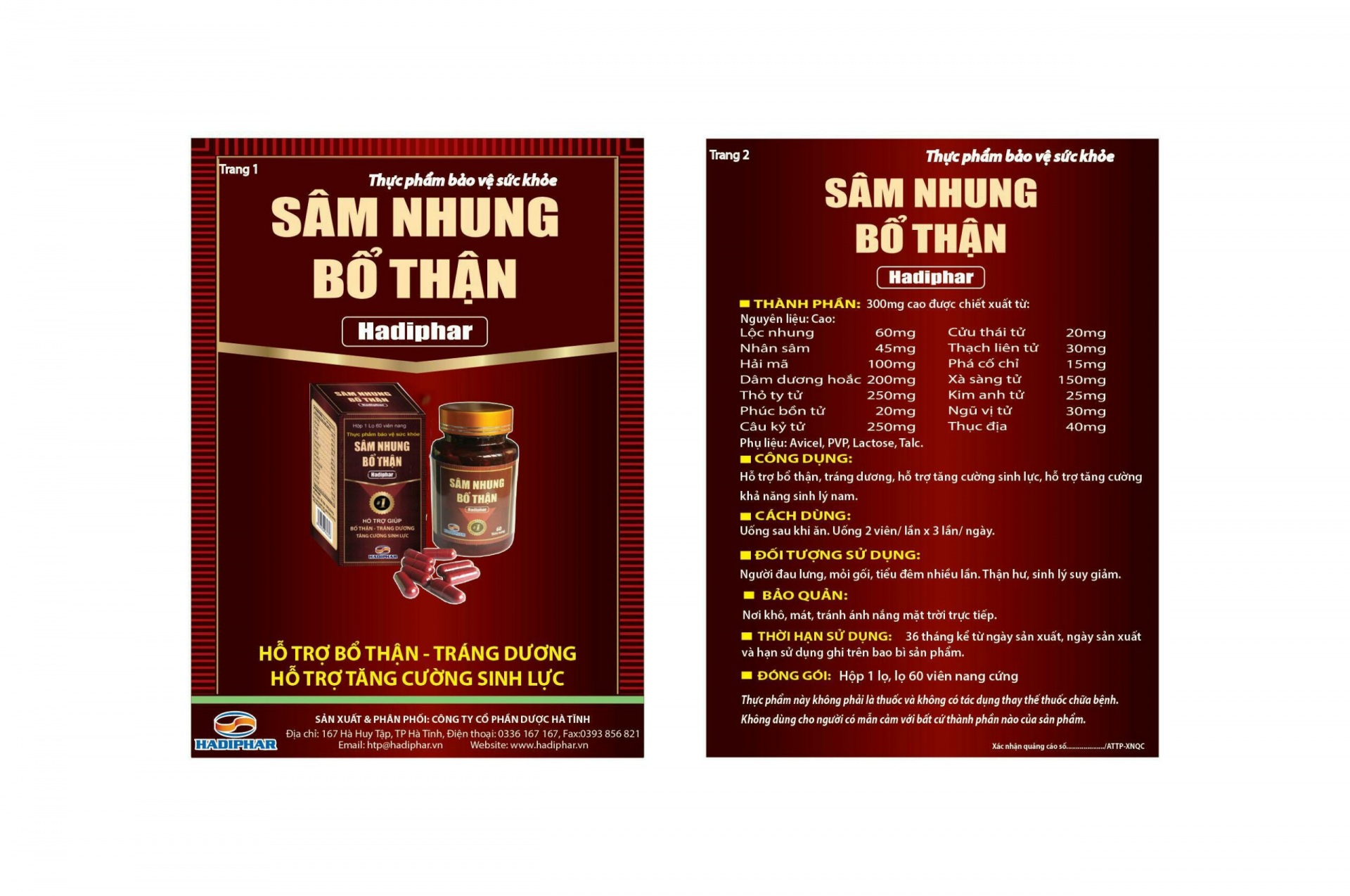 Sâm Nhung Bổ Thận HADIPHAR - Tráng Dương Hỗ trợ Tăng Cường Sinh Lực