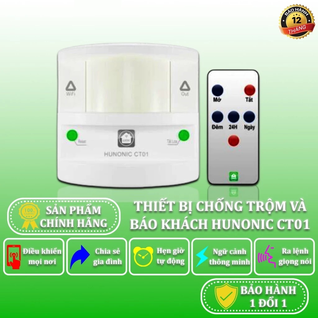 Thiết Bị Chống Trộm Kết Hợp Báo Khách Sothing Hunonic CT01, Điều Khiển Từ Xa, Gửi Thông Báo Về Điện Thoại- Hàng chính hãng