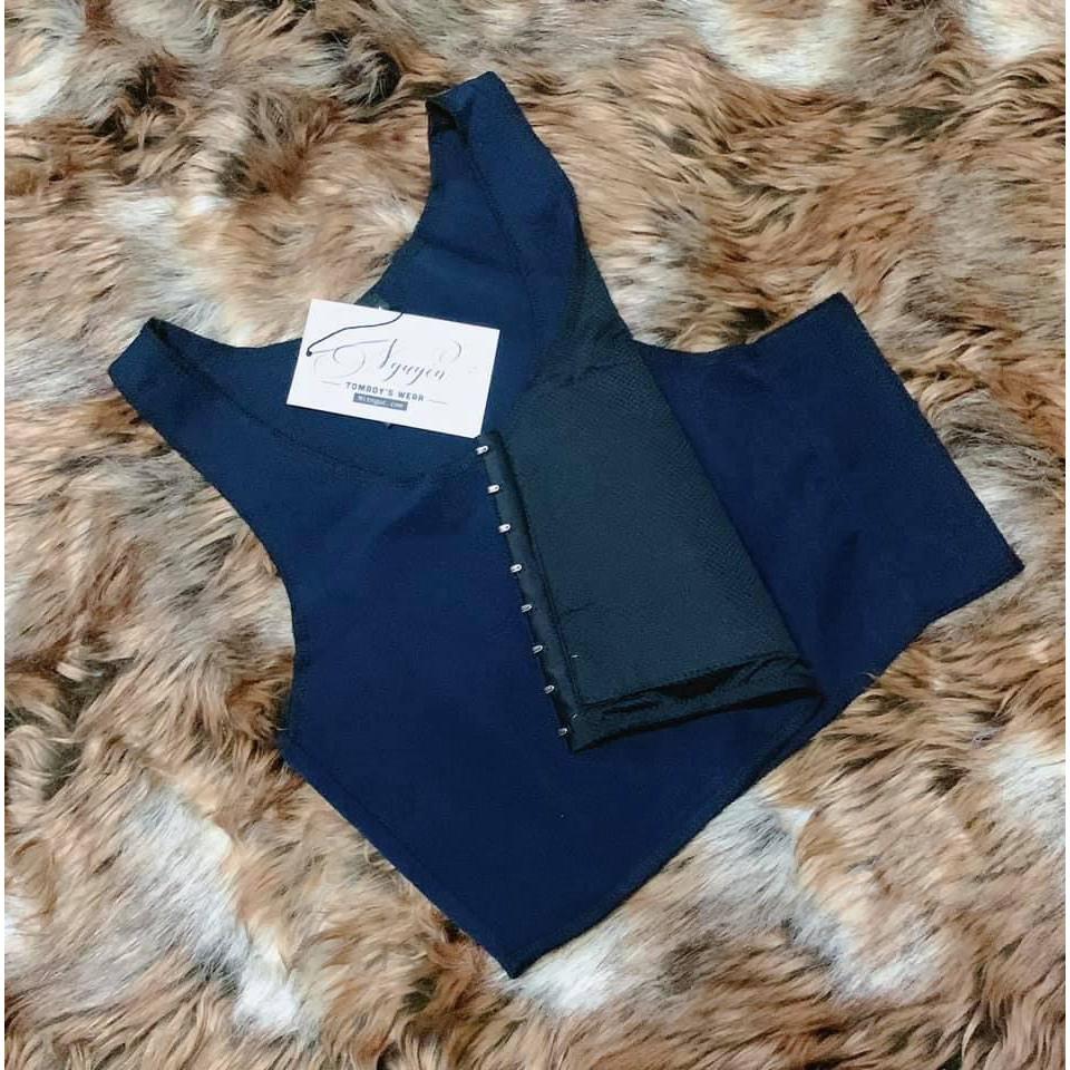 Áo Nịt Ngực Không Viền Màu Xanh Navy - Áo Lót Bó Nịt Làm Nhỏ Định Hình Ngực Tomboy Thể Thao Tập Gym Nữ Ba Lỗ Gen Thun Không Viền Cài Hông Bigsize Nguyễn Nguyên