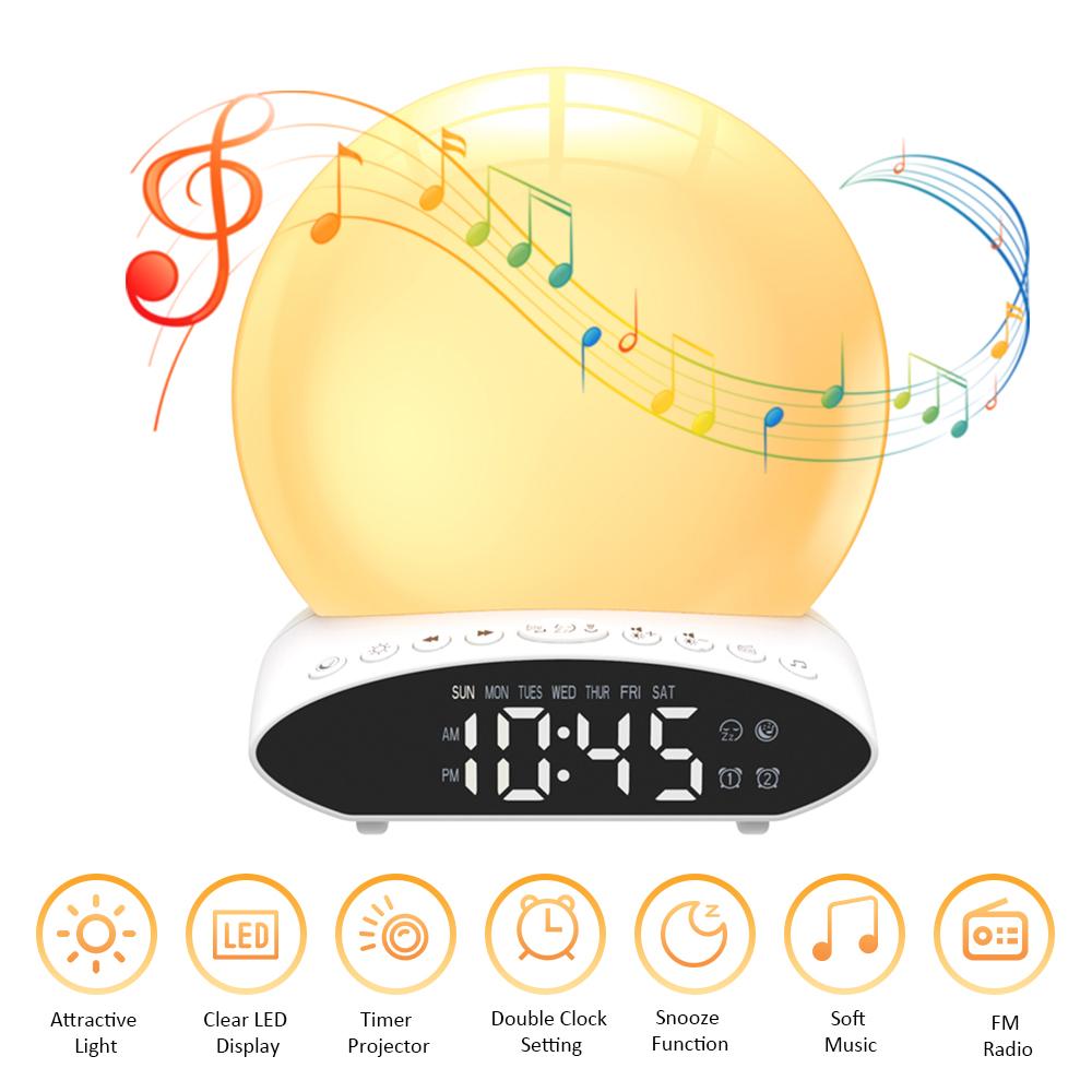 Multifunctional 4 in 1 FM Radio Wake-Up Light Alarm Clock T-ime Projector Desk Lamp 2 * AAA Cell Powered Operated Memory