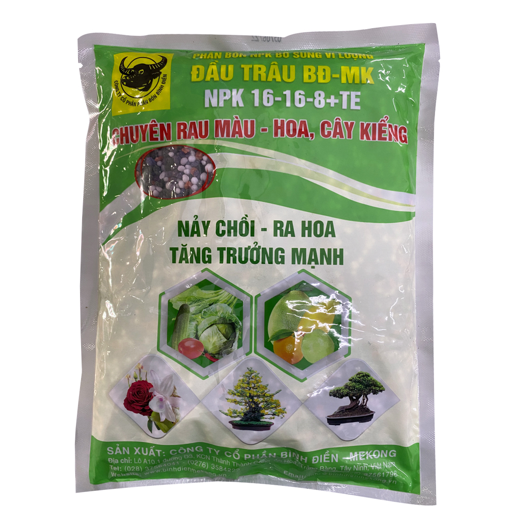 Phân bón đầu trâu NPK 16-16-8 + TE chuyên cho rau màu, hoa cây kiểng - Gói 1kg