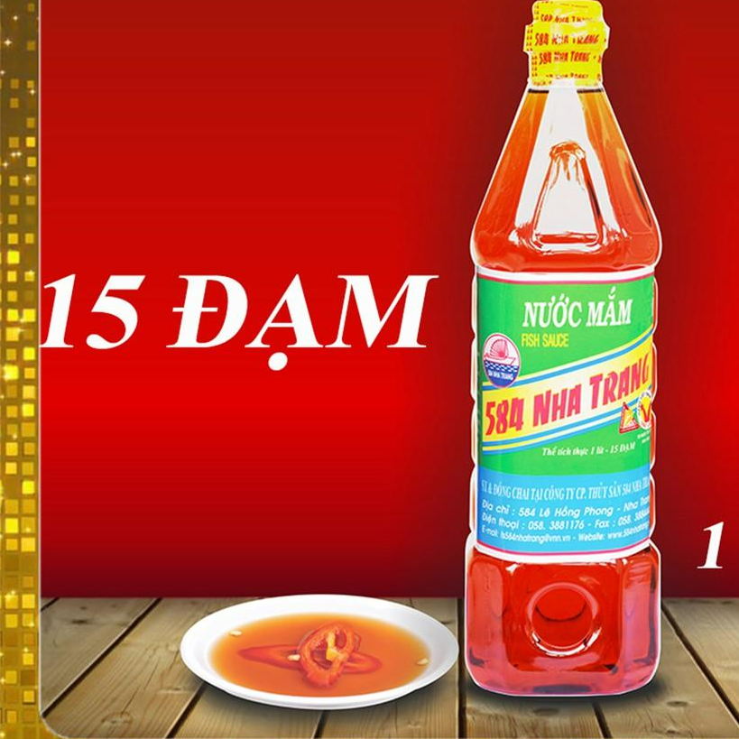 Thùng 12 chai, Nước mắm Cá cơm 15 độ đạm - 584 Nha Trang - Chai 1 Lít, Date luôn mới nhất