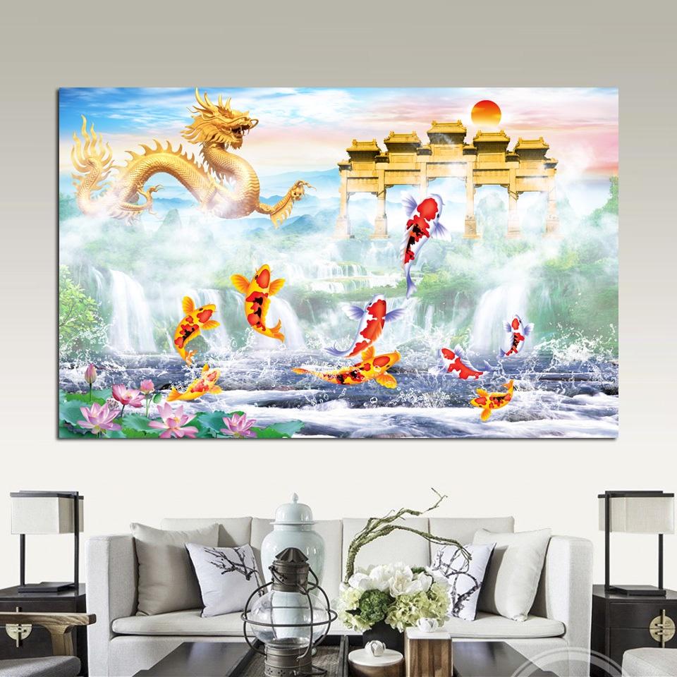 Cá chép vượt vũ môn hoá rồng kt 120x80