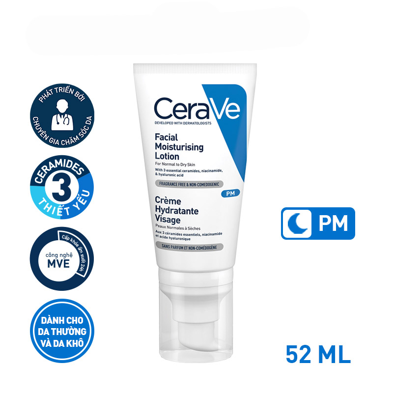 Sữa dưỡng ẩm chuyên biệt ban đêm CeraVe PM Facial Moisturising Lotion 52ml
