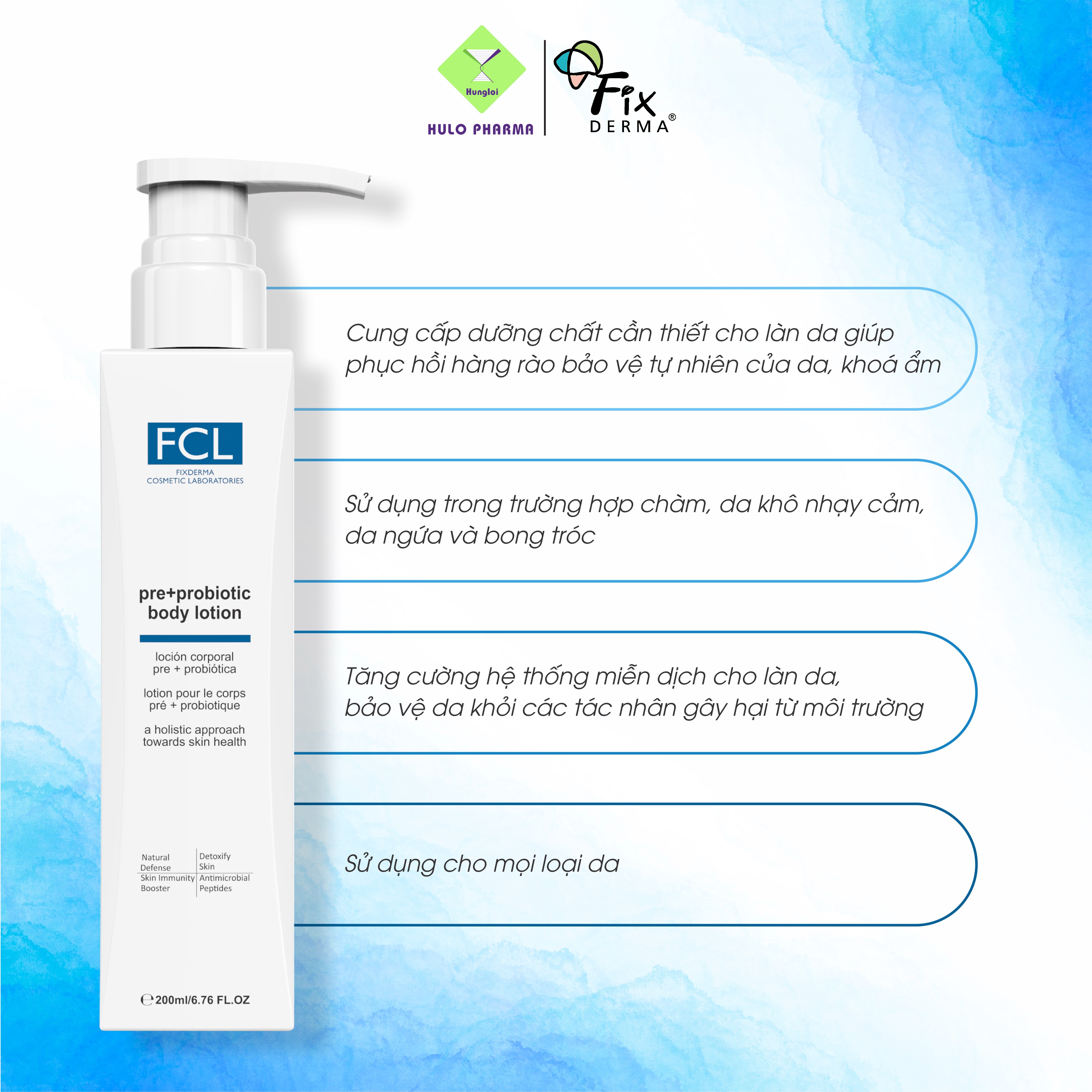 Sữa Dưỡng Thể FCL Pre+ Probiotic Body Lotion 200ml Phục Hồi Da, Giảm Dày Sừng Nang Lông - Hùng Lợi