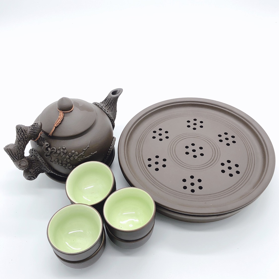 Bộ ấm chén / bộ bình trà gốm cội nguồn đắp nổi