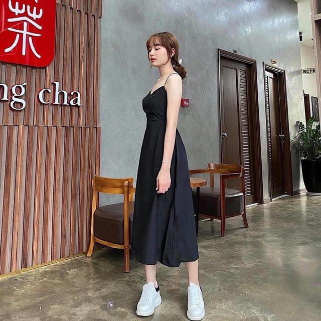 ĐẦM MAXI ĐEN HỞ LƯNG DÂY CHÉO