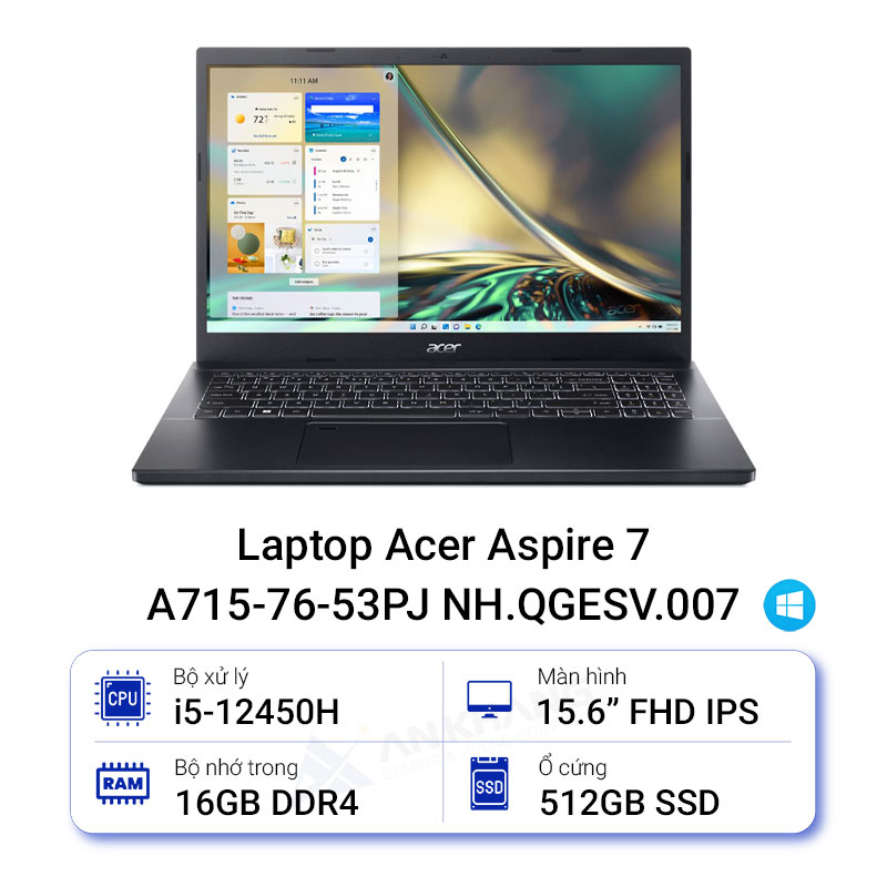MÁY TÍNH XÁCH TAY (NB) ACER Nitro AN515-58-769J i7-12700H/8GD4/512GSSD/15.6FHD_144/W11/4GD6_RTX3050/ĐEN(NH.QFHSV.003) - HÀNG CHÍNH HÃNG
