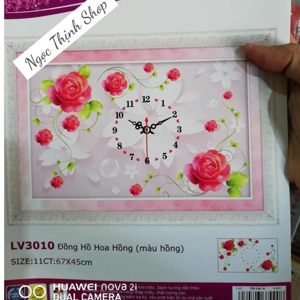 Tranh thêu chữ thập ĐỒNG HỒ HOA HỒNG-LV3010-KT: 67X45CM