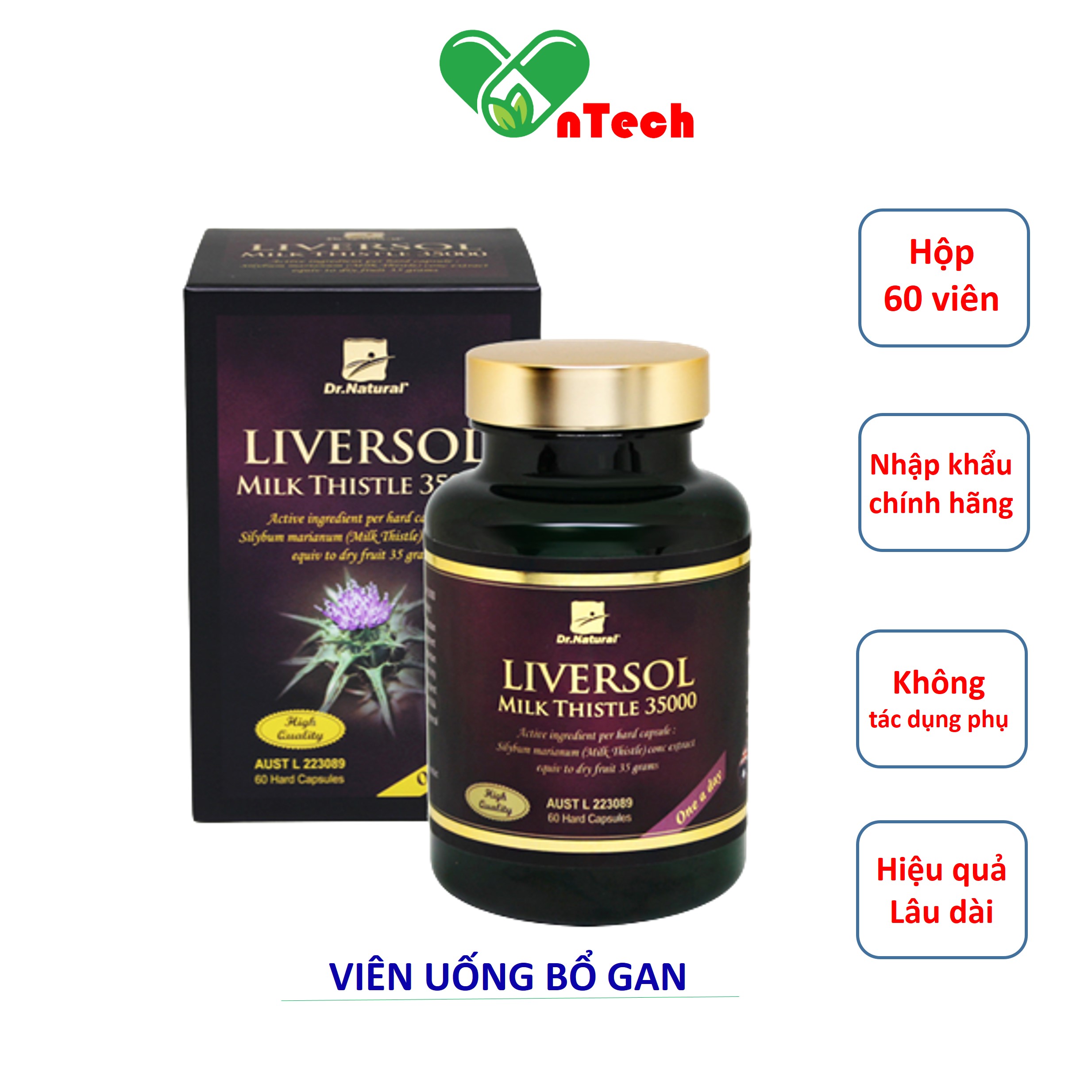 Viên uống bổ gan LiverSol Milk Thistle 35000 Tăng cường chức năng gan mát gan giải độc bảo vệ tế bào gan hàng nhập khẩu