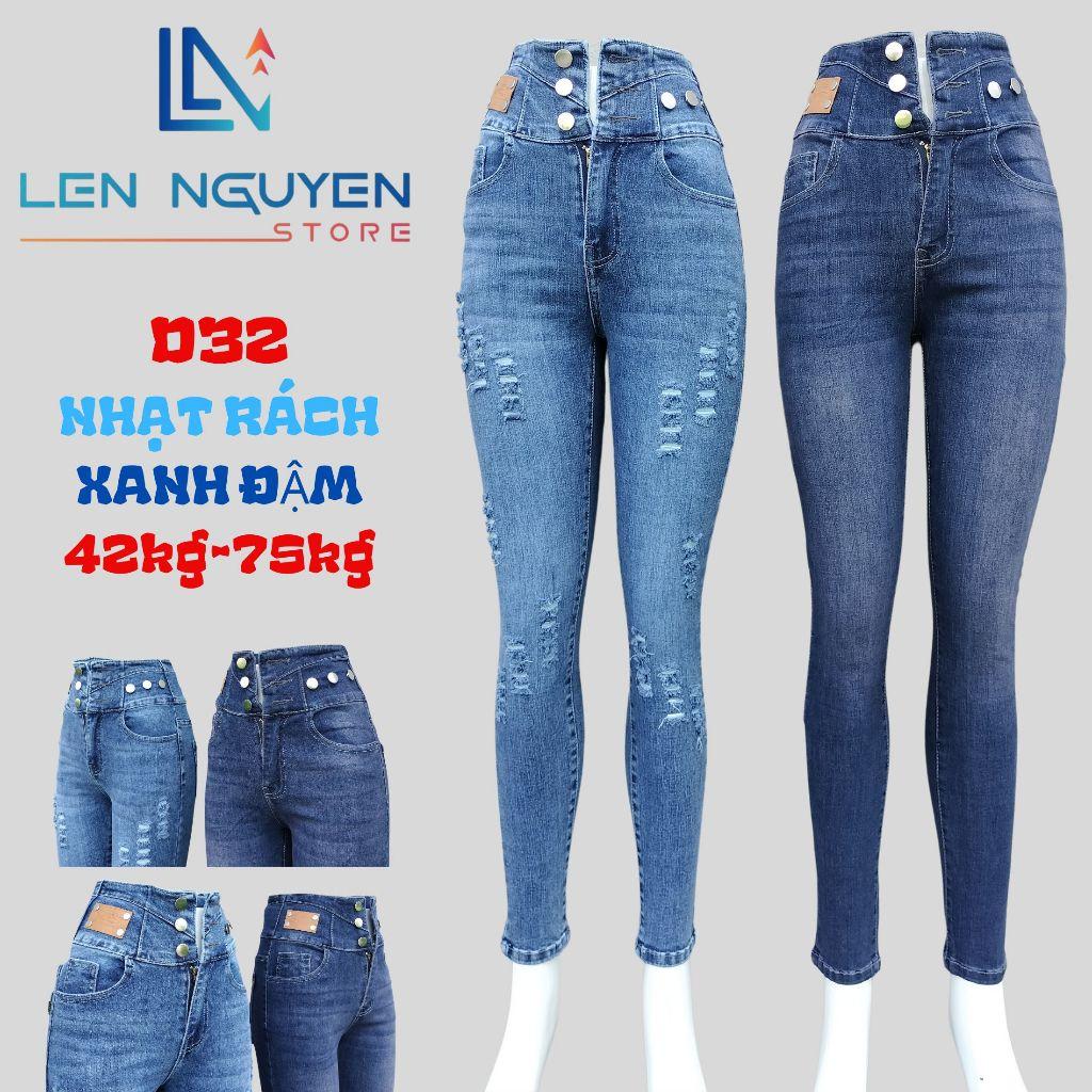 D32_Quần jean nữ, dài, lưng cao, quần bò nữ dáng ôm, quần rin nữ có big size, cho 42kg đến 75kg,LEN NGUYEN STORE - Xanh Nhạt